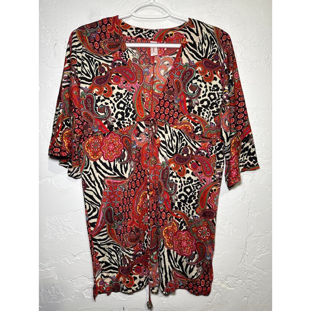Luli Fama multiprint babydoll mesh blouse womens small y2k festival fairy dainty